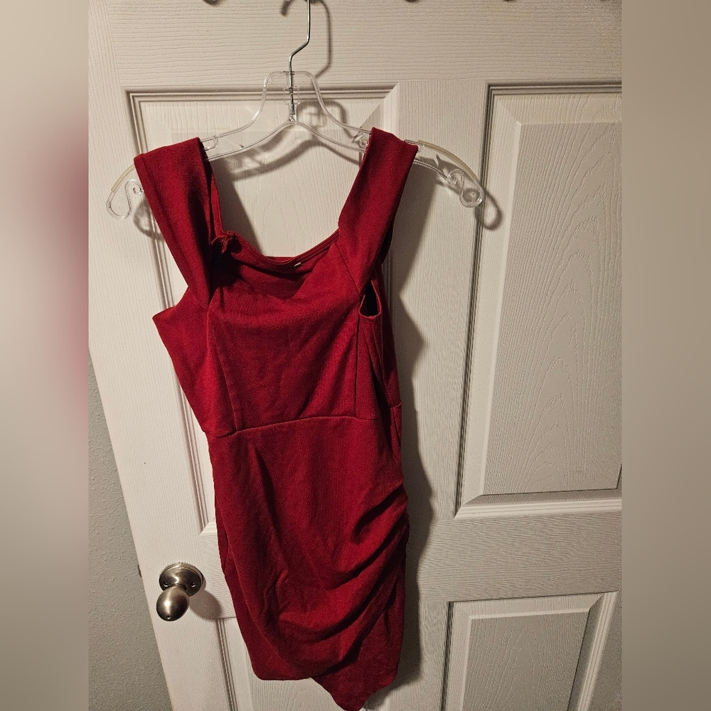 Red Ruched Bodycon Cocktail Dress